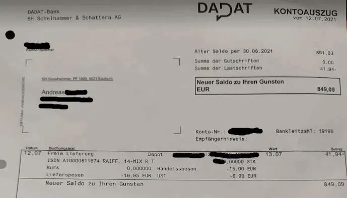 Kosten eines DADAT Depotübertrags - zu den eigenen Spesen kommen auch noch fremde Spesen hinzu - 1 Position kostete somit ca. 42 Euro