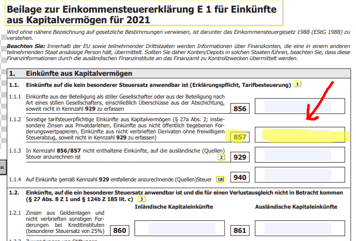 E1kv Steuererklärung für P2P Zinsen