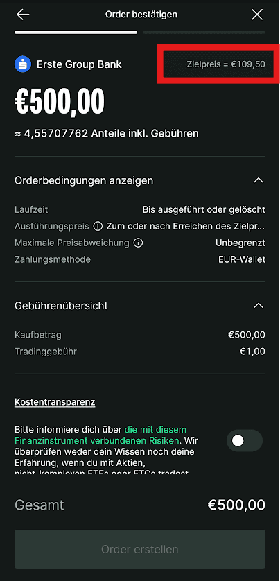 Erste Bank gekauft bei Bitpanda - Zielpreis 109,50 Euro